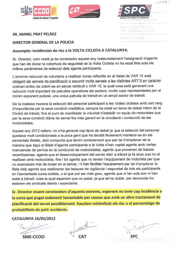 INCIDNCIES DE RISC A "LA VOLTA"